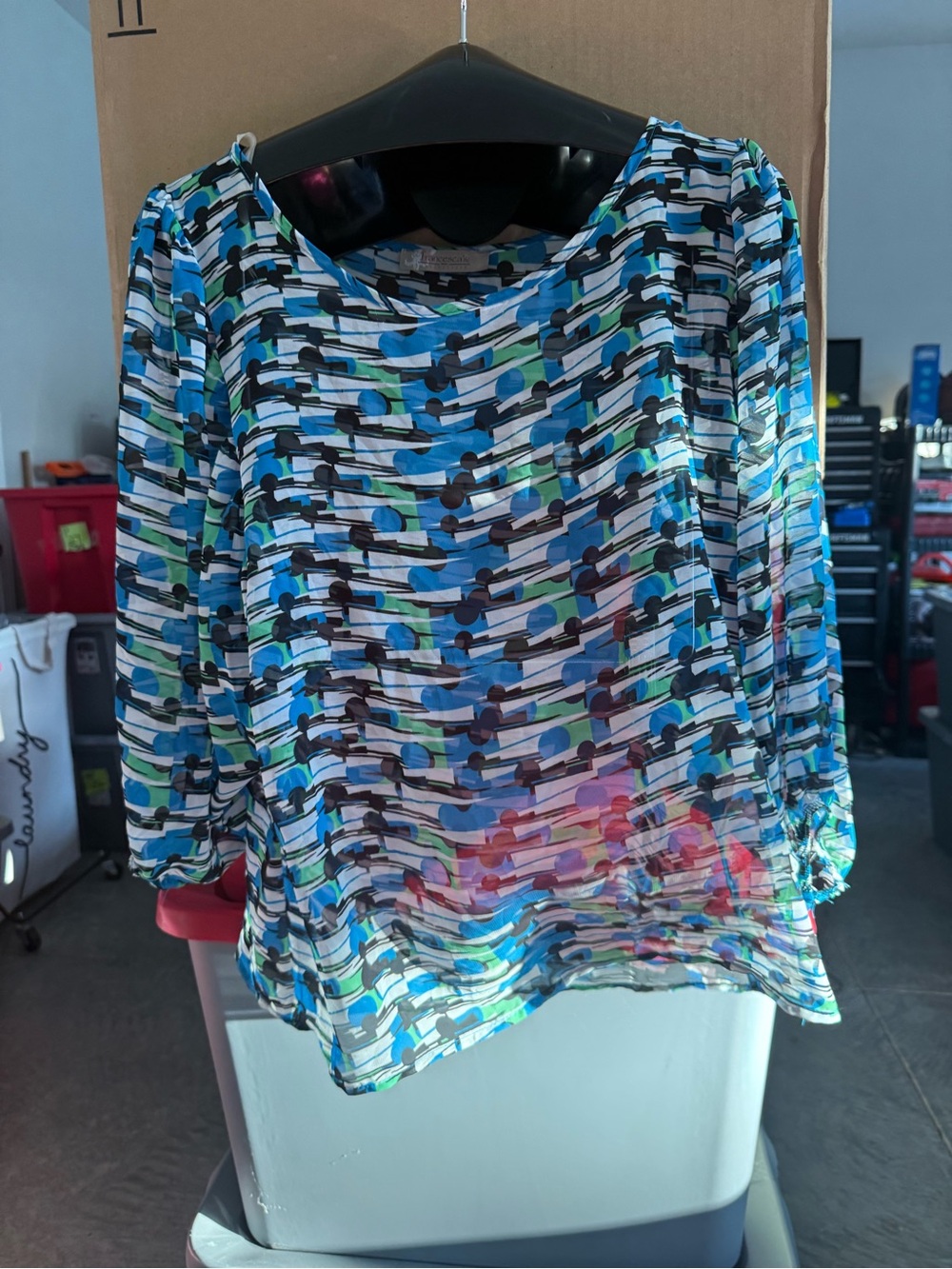 Blue Patterned Women's Blouse - Lightweight 3/4 Sleeve m66